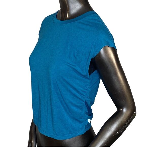 Zella NWT Cropped Tee Wear 2 Ways Crew Neck Womens Size XL Teal Blue Cap Sleeve - Picture 2 of 8